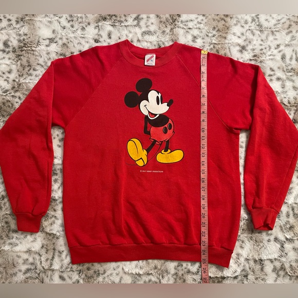 Vintage 80s Disney Mickey Mouse Red Crewneck Jerzees Pullover Sweatshirt - Picture 6 of 8
